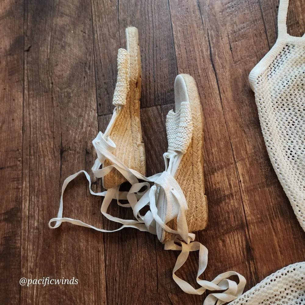 NINA ESPADRILLE SNAKE BRAID JUTE WEDGES!  NATURAL   ECRU